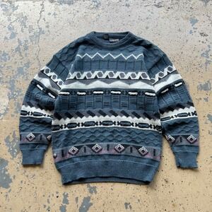 Vintage Colore Italia Men Blue 3D Textured Knit Wool Blend Sweater Made in Italy